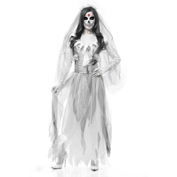 Zombie Bride Veil Flowers Halloween Adults Womens Fancy Dress Costume Accessory